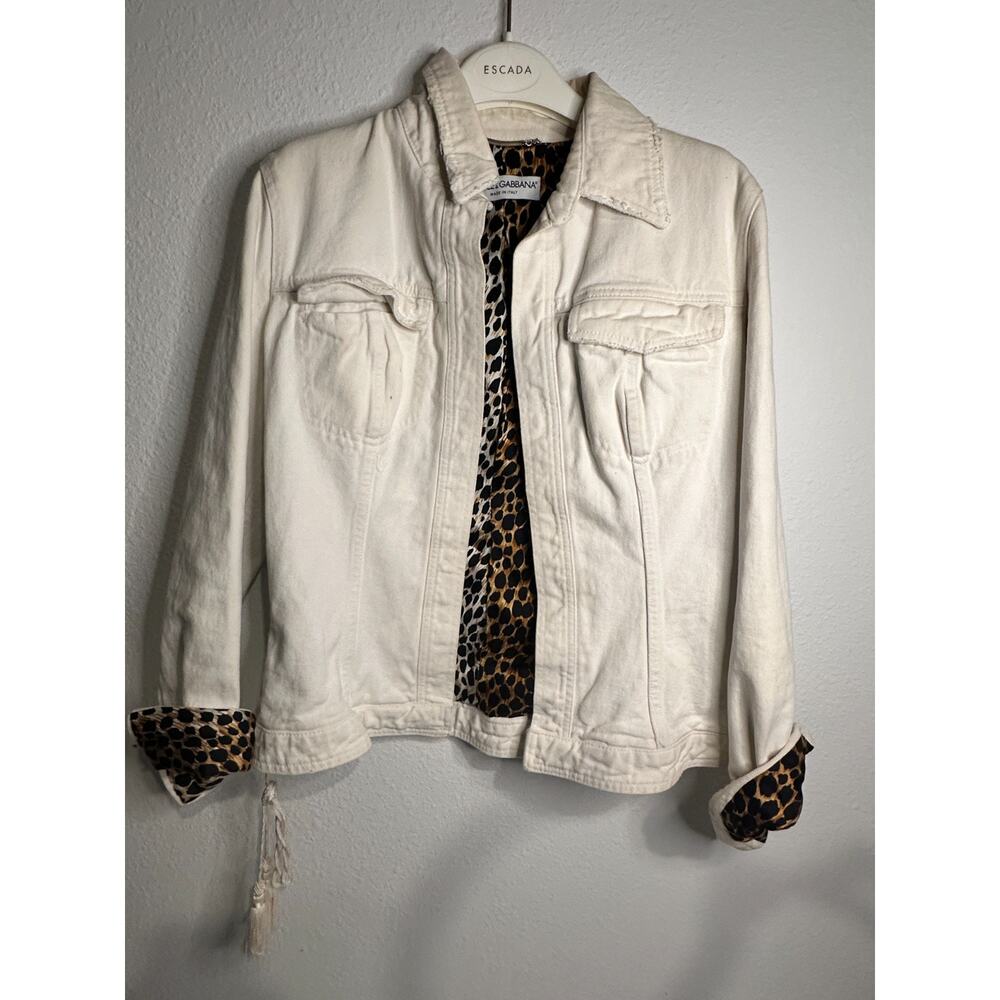 D&G White Denim Jacket Leopard Lined